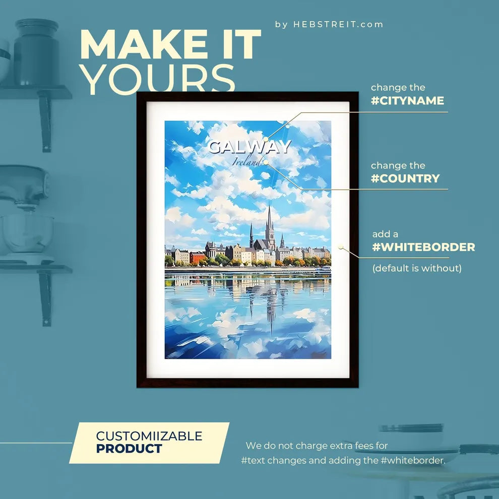 Galway Ireland Skyline - A City With A Body Of Water - Customizable Travel Gift Default Title