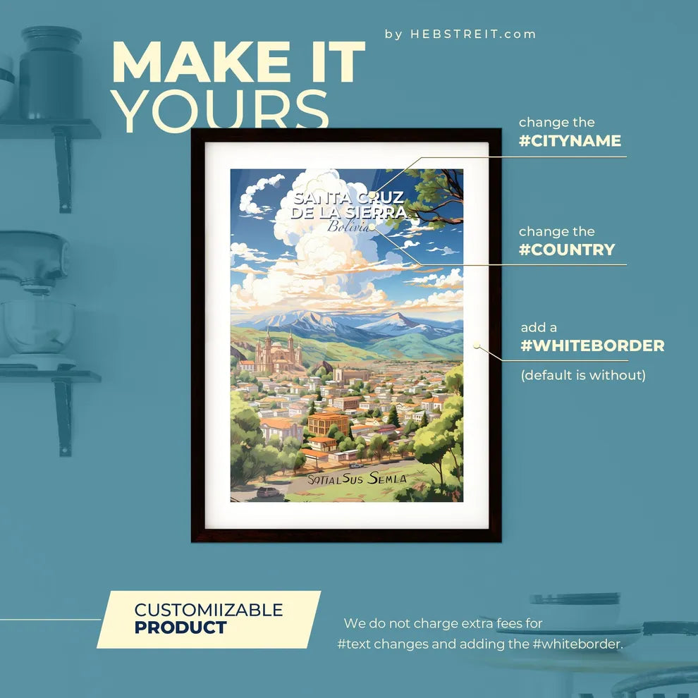 Santa Cruz de la Sierra Bolivia Skyline - A Landscape Of A Town With A Castle And Mountains - Customizable Travel Gift Default Title