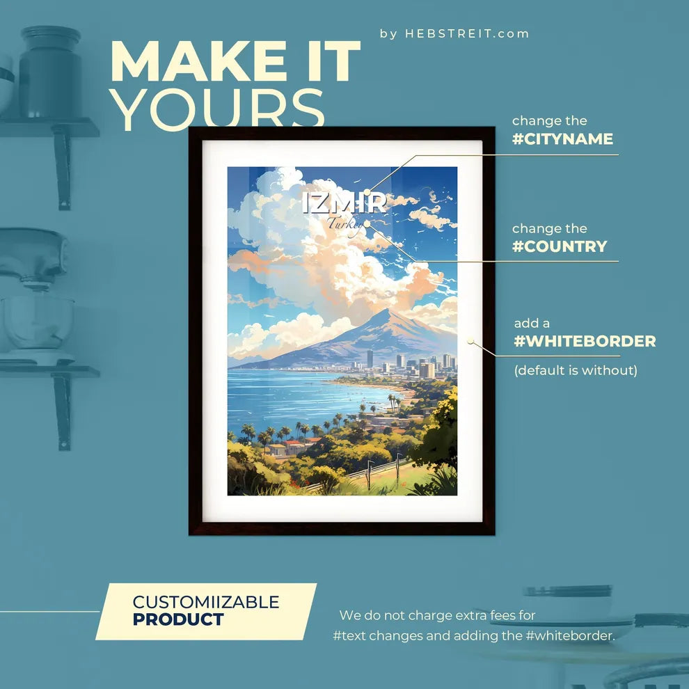 Izmir Turkey Skyline - A Landscape Of A City And A Mountain - Customizable Travel Gift Default Title