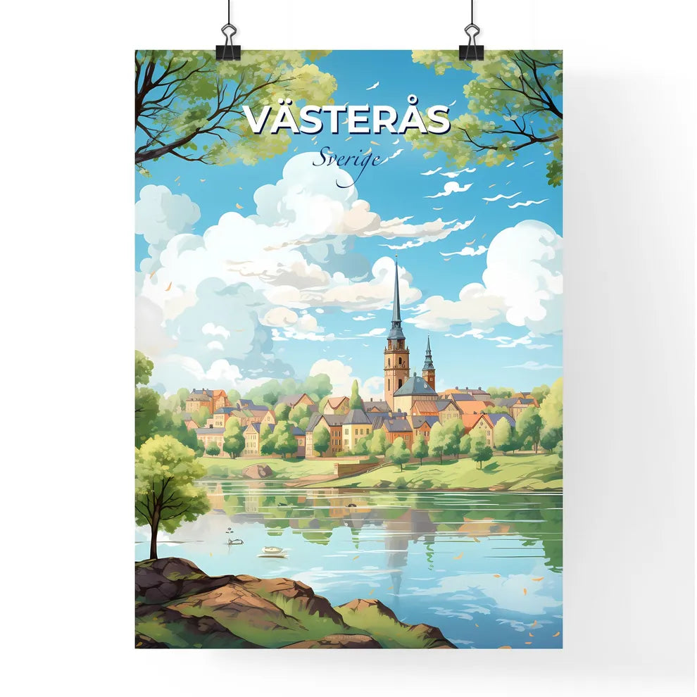 Vsters Sverige Skyline - A Landscape Of A Town With A Lake And Trees - Customizable Travel Gift Default Title