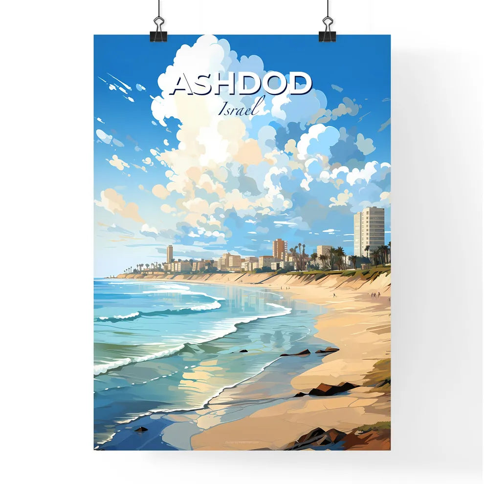 Ashdod Israel Skyline - A Beach With Buildings And Waves - Customizable Travel Gift Default Title