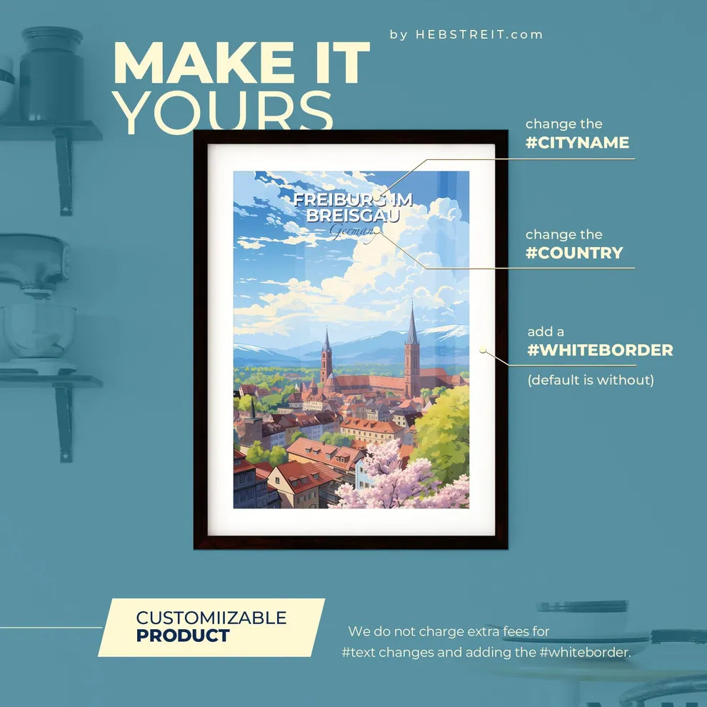 Freiburg im Breisgau Germany Skyline - A City With Red Roofs And Trees And Mountains In The Background - Customizable Travel Gift Default Title