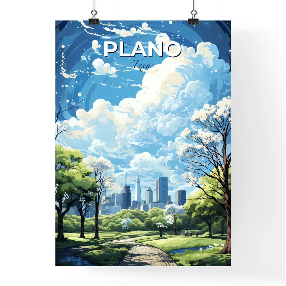 Plano Texas Skyline - A Cityscape With Trees And A Blue Sky - Customizable Travel Gift Default Title