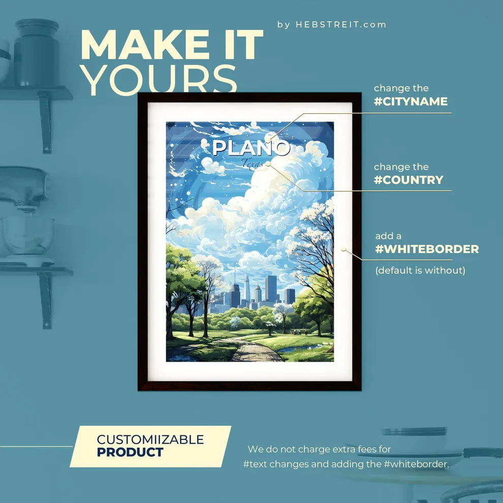 Plano Texas Skyline - A Cityscape With Trees And A Blue Sky - Customizable Travel Gift Default Title