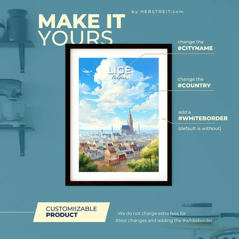 Lige Belgium Skyline - A City With A Castle And Trees - Customizable Travel Gift Default Title