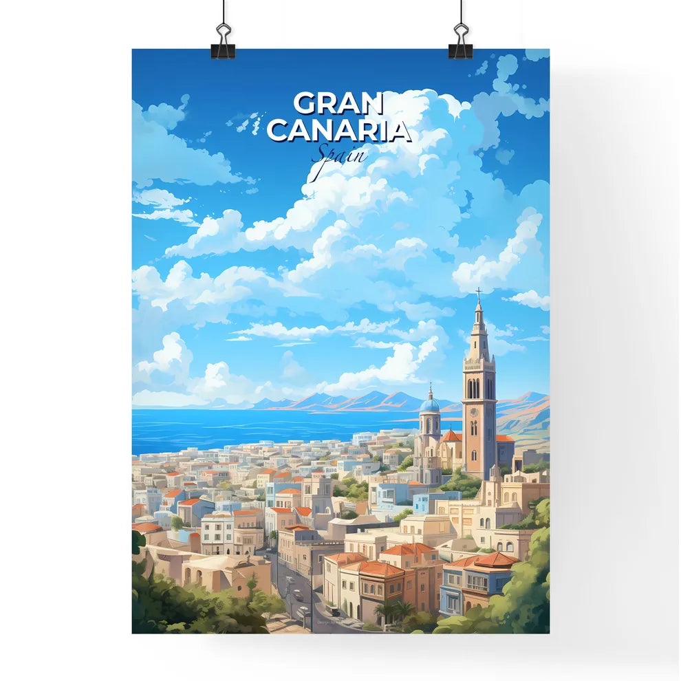 Gran Canaria Spain Skyline - A City With A Tower And A Body Of Water - Customizable Travel Gift Default Title
