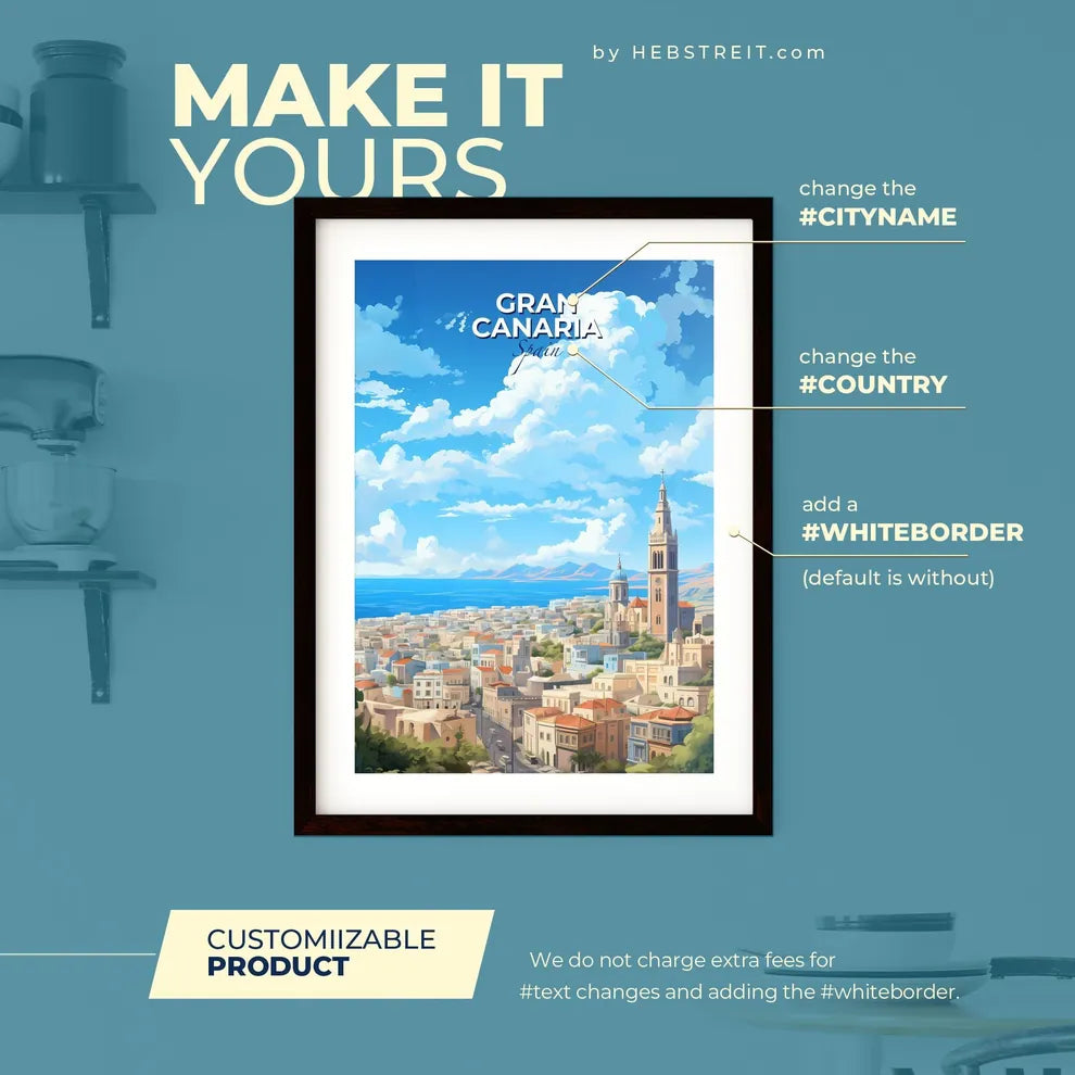 Gran Canaria Spain Skyline - A City With A Tower And A Body Of Water - Customizable Travel Gift Default Title