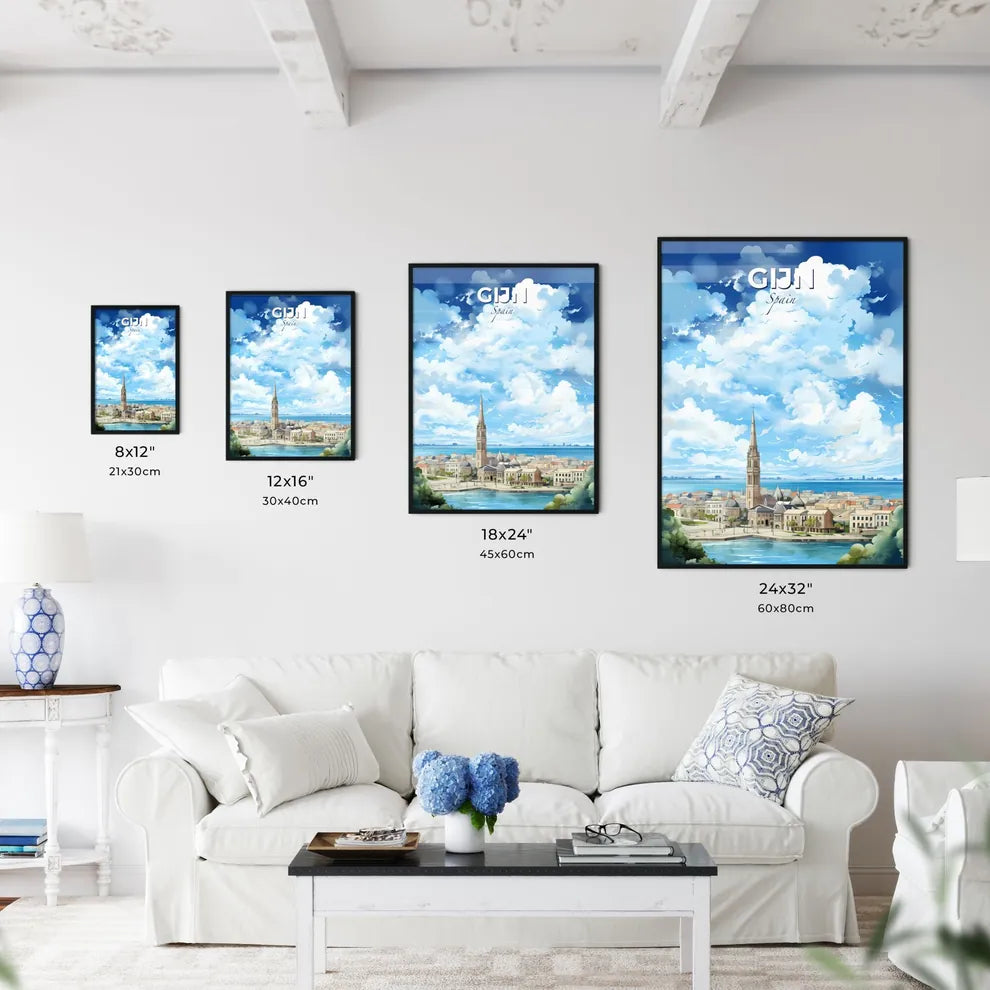 Gijn Spain Skyline - A City With A Tall Tower And A Body Of Water - Customizable Travel Gift Default Title