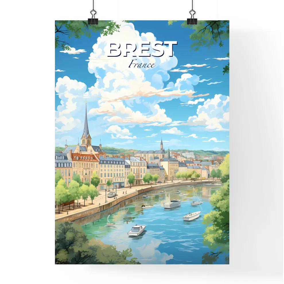 Brest France Skyline - A River With Boats On It And Buildings And Trees - Customizable Travel Gift Default Title