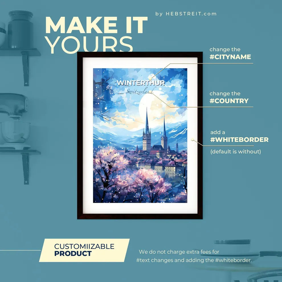 Winterthur Switzerland Skyline - A City With A Castle And Mountains In The Background - Customizable Travel Gift Default Title