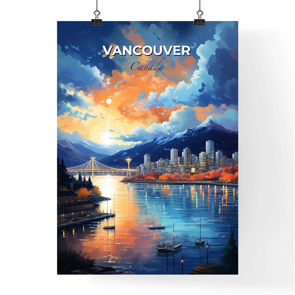 Vancouver Canada Skyline - A City By A River With A Bridge And Mountains In The Background - Customizable Travel Gift Default Title