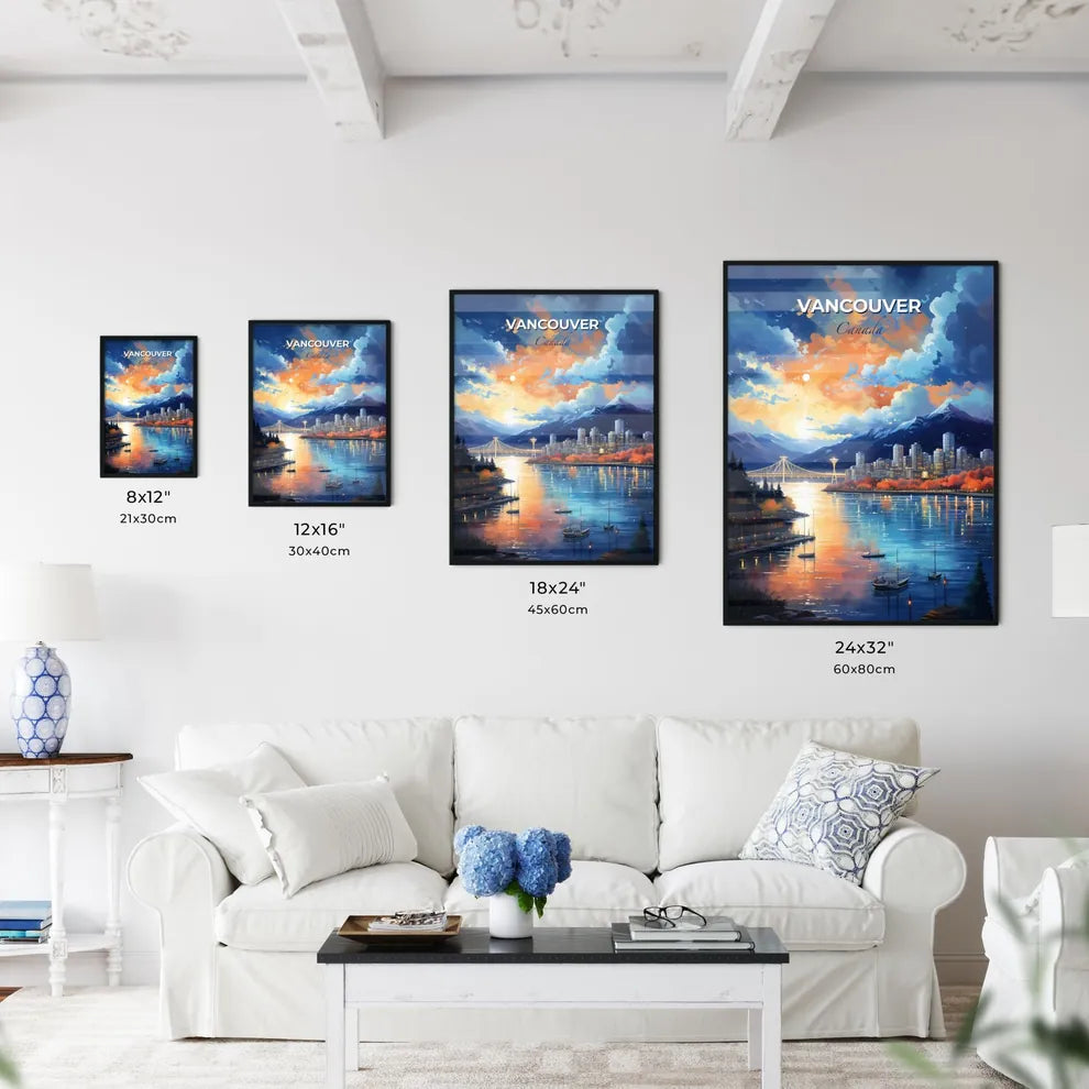 Vancouver Canada Skyline - A City By A River With A Bridge And Mountains In The Background - Customizable Travel Gift Default Title