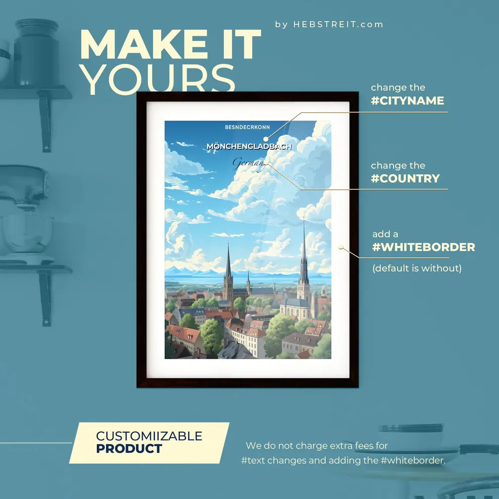 Monchengladbach Germany Skyline - A City With Many Towers And Trees - Customizable Travel Gift Default Title