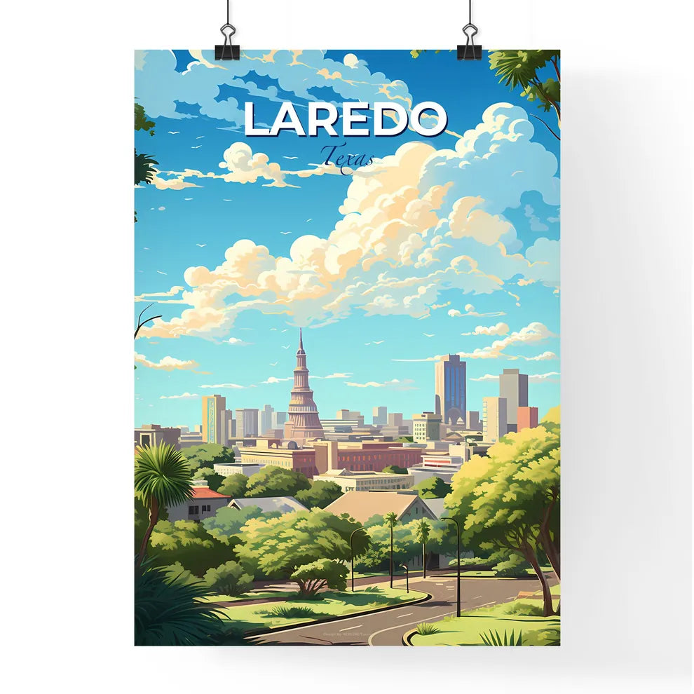 Laredo Texas Skyline - A City Landscape With Trees And Buildings - Customizable Travel Gift Default Title
