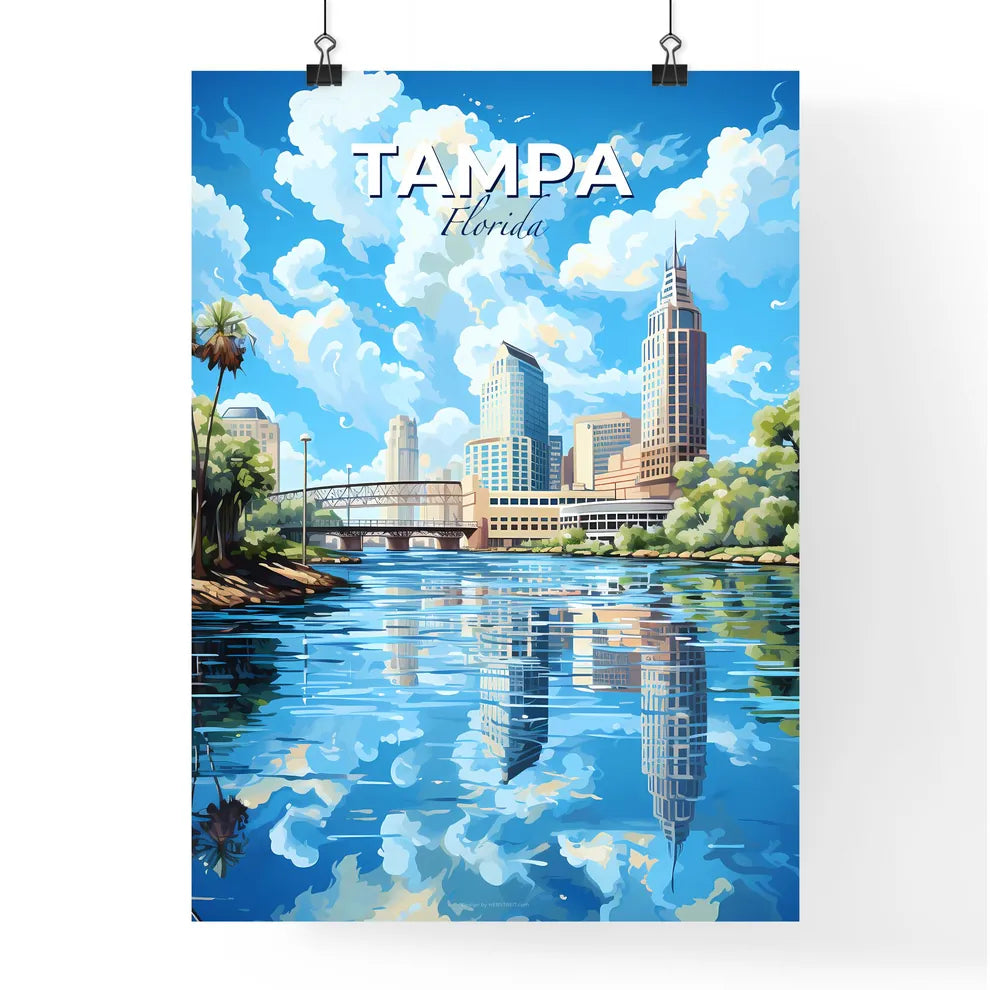 Tampa Florida Skyline - A Water Body Of Water With Trees And Buildings In The Background - Customizable Travel Gift Default Title