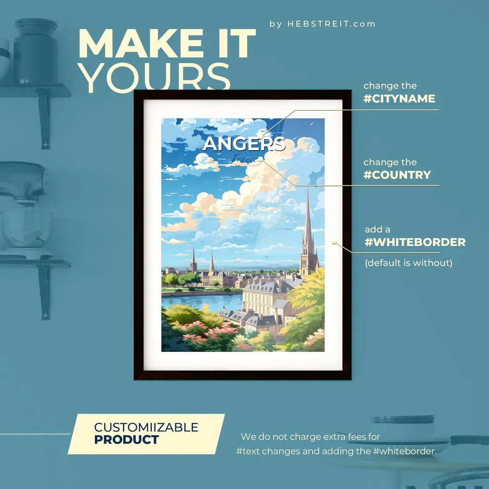 Angers France Skyline - A City With A River And Trees - Customizable Travel Gift Default Title