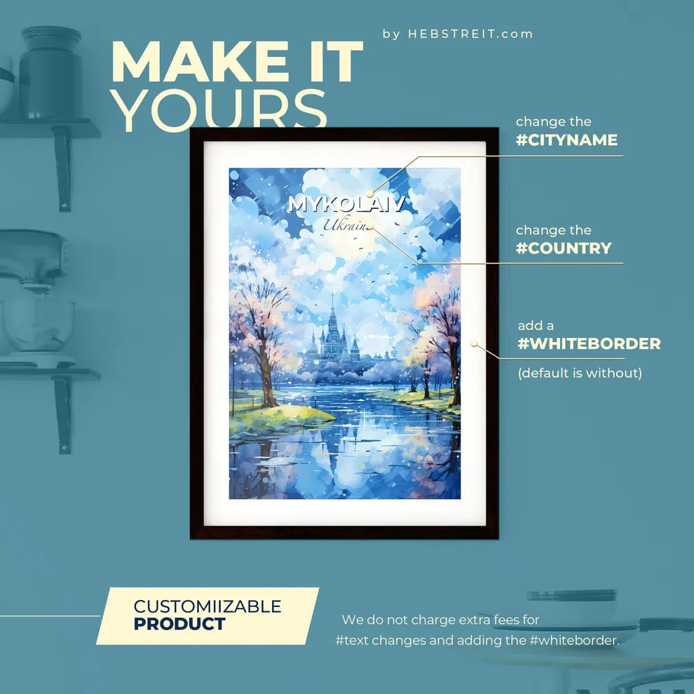 Mykolaiv Ukraine Skyline - A Water Way With Trees And A Castle In The Background - Customizable Travel Gift Default Title