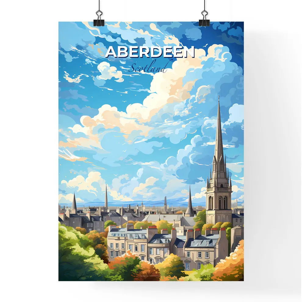 Aberdeen Scotland Skyline - A City With A Tall Spire And A Tower - Customizable Travel Gift Default Title