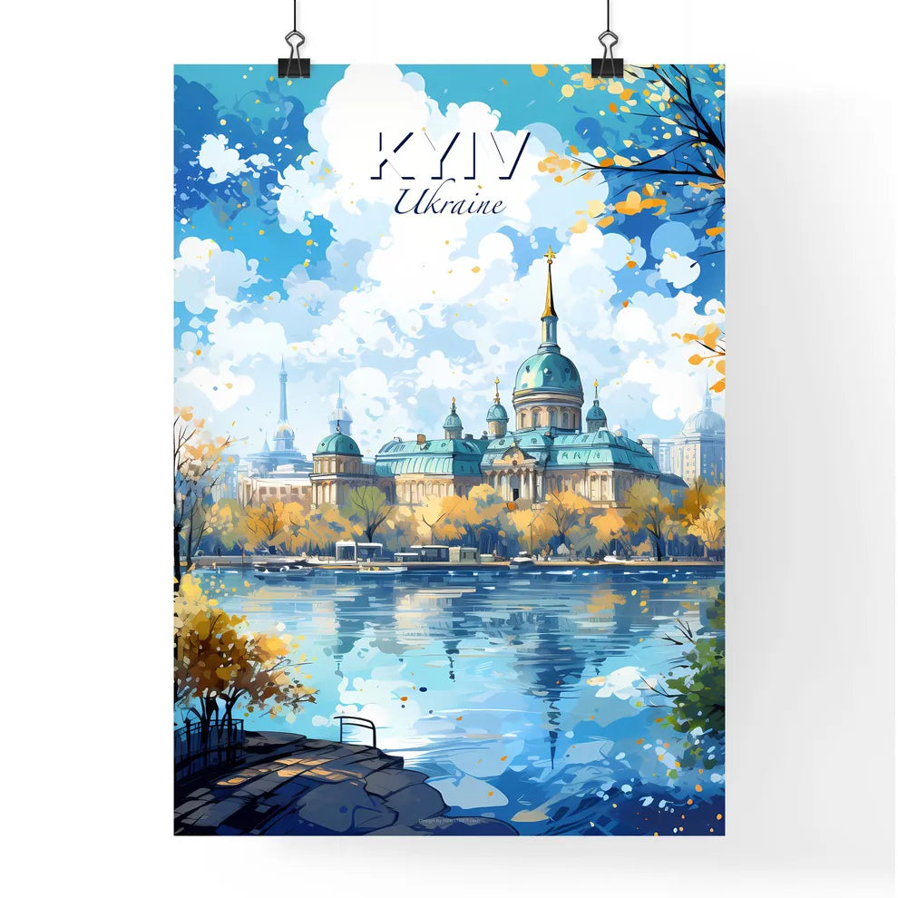 Kyiv Ukraine Skyline - A Building With A Blue Roof And A Blue Sky With Clouds - Customizable Travel Gift Default Title