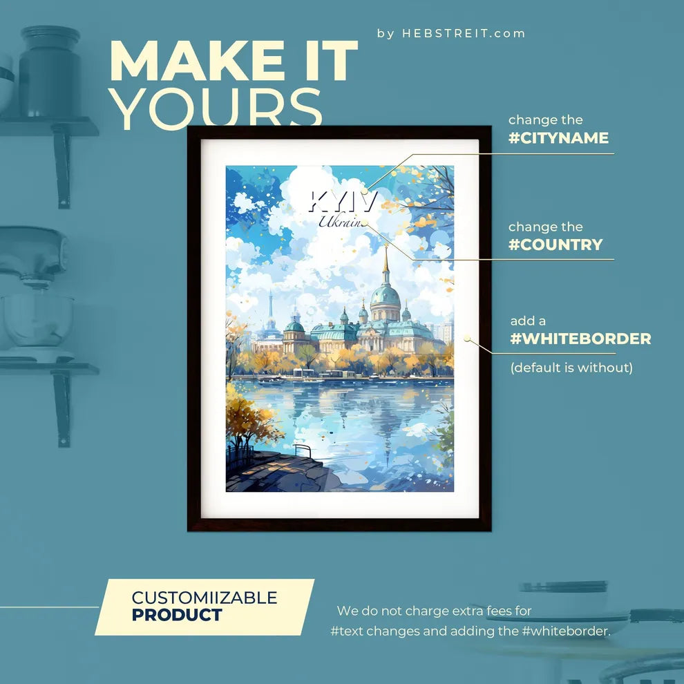 Kyiv Ukraine Skyline - A Building With A Blue Roof And A Blue Sky With Clouds - Customizable Travel Gift Default Title