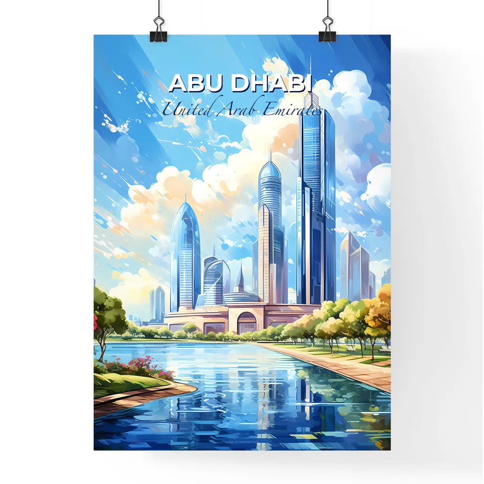 Abu Dhabi United Arab Emirates Skyline - A City With Tall Buildings And A River - Customizable Travel Gift Default Title
