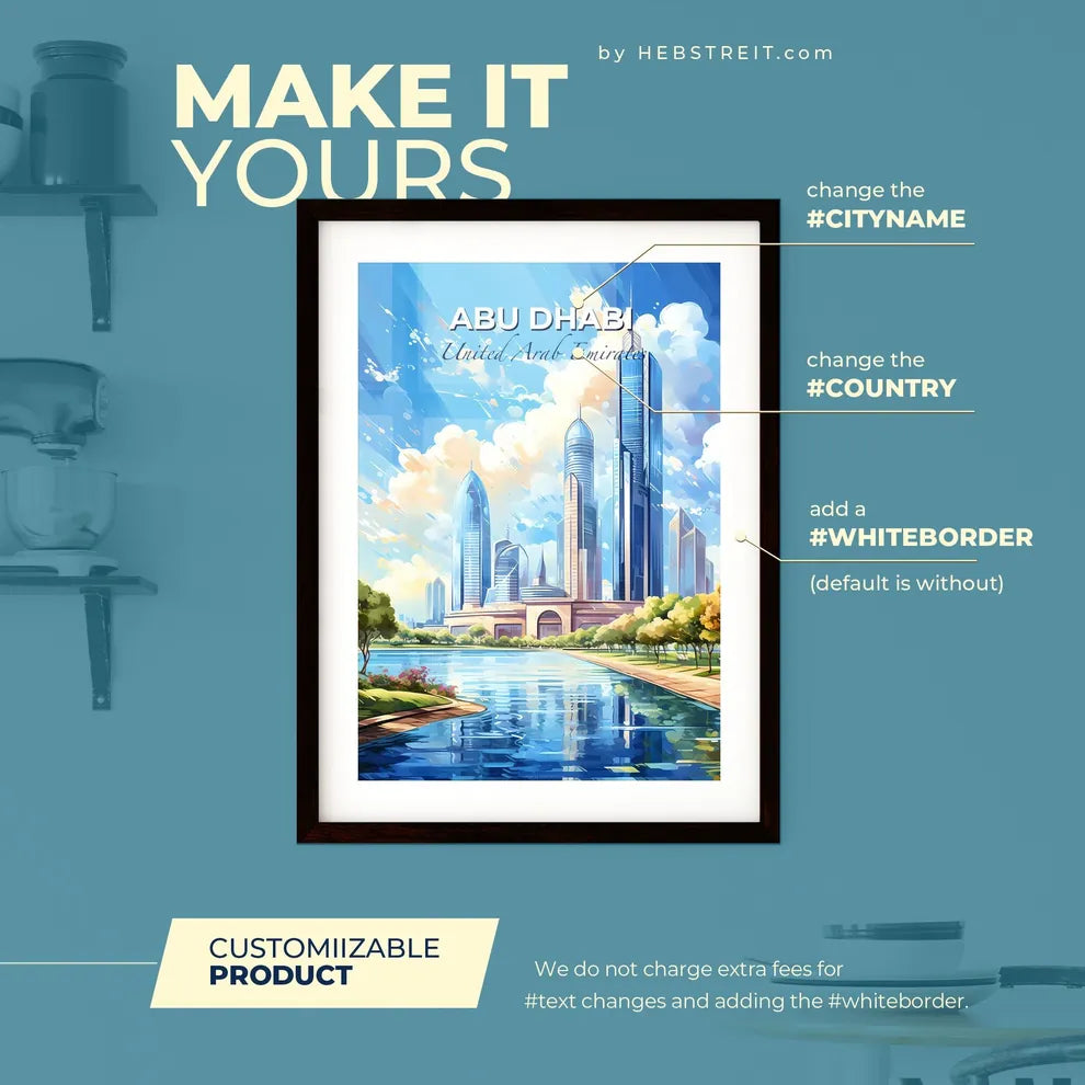 Abu Dhabi United Arab Emirates Skyline - A City With Tall Buildings And A River - Customizable Travel Gift Default Title