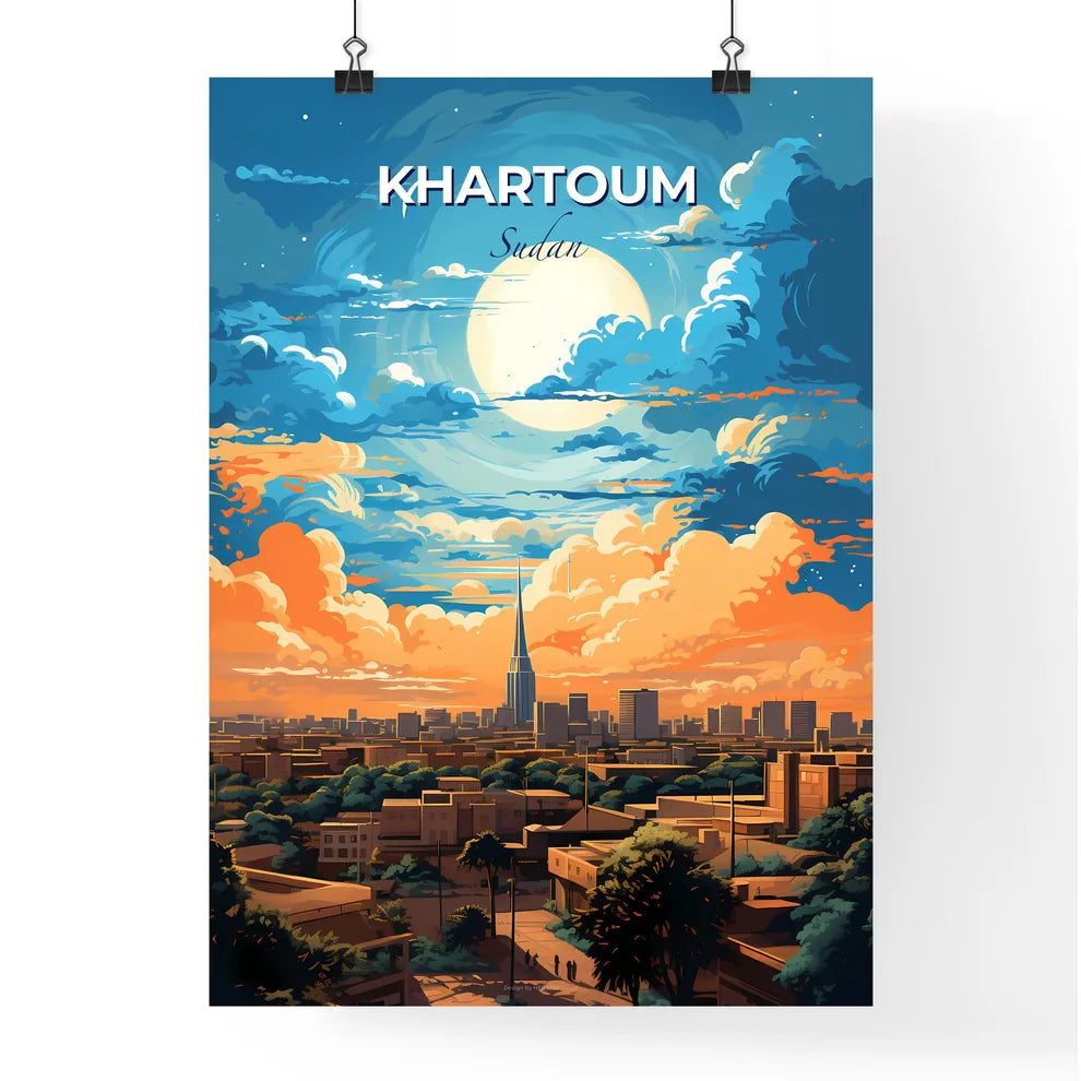 Khartoum Sudan Skyline - A City With Trees And A Large Moon In The Sky - Customizable Travel Gift Default Title