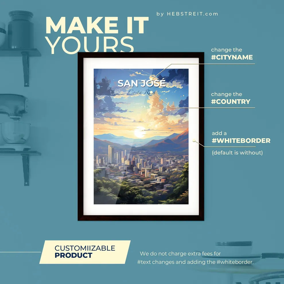 San José Costa Rica Skyline - A City Landscape With Mountains And Trees - Customizable Travel Gift Default Title