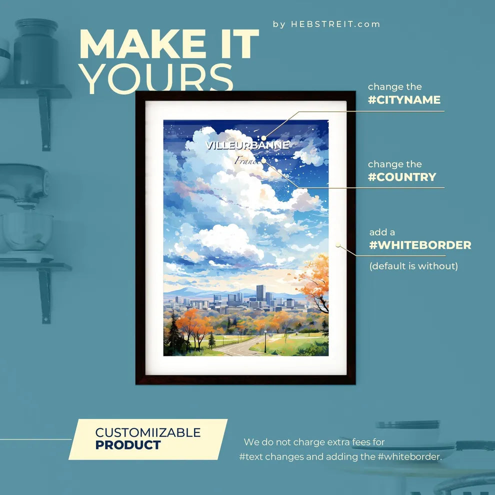 Villeurbanne France Skyline - A City Landscape With Trees And Buildings - Customizable Travel Gift Default Title