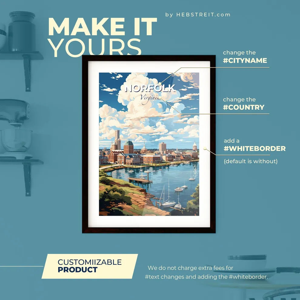 Norfolk Virginia Skyline - A City By The Water - Customizable Travel Gift Default Title