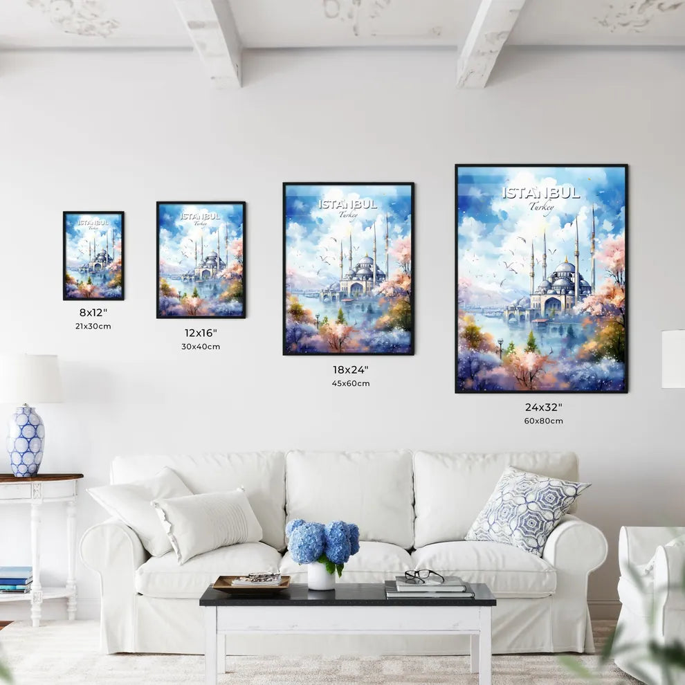 Istanbul Turkey Skyline - A Painting Of A Building With Towers And A River And Birds Flying - Customizable Travel Gift Default Title