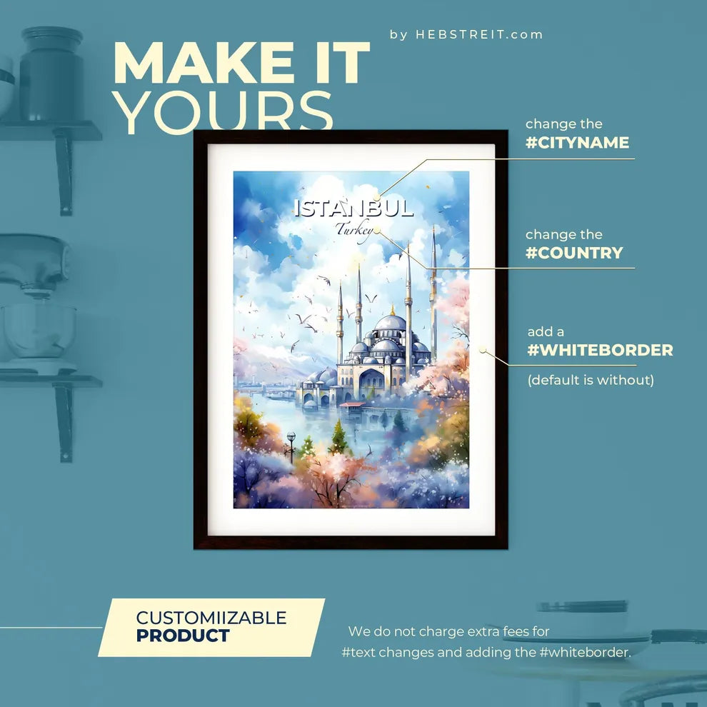 Istanbul Turkey Skyline - A Painting Of A Building With Towers And A River And Birds Flying - Customizable Travel Gift Default Title