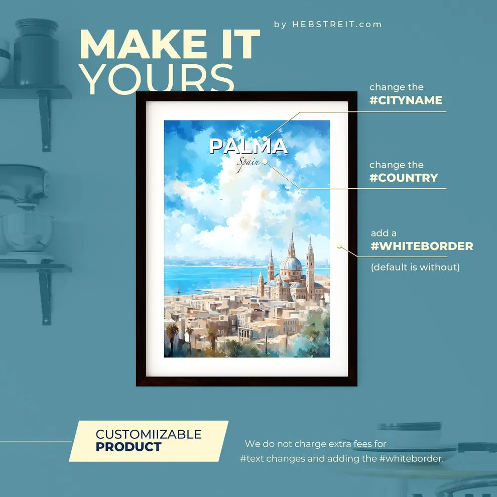 Palma Spain Skyline - A City With A Large Building And A Body Of Water - Customizable Travel Gift Default Title