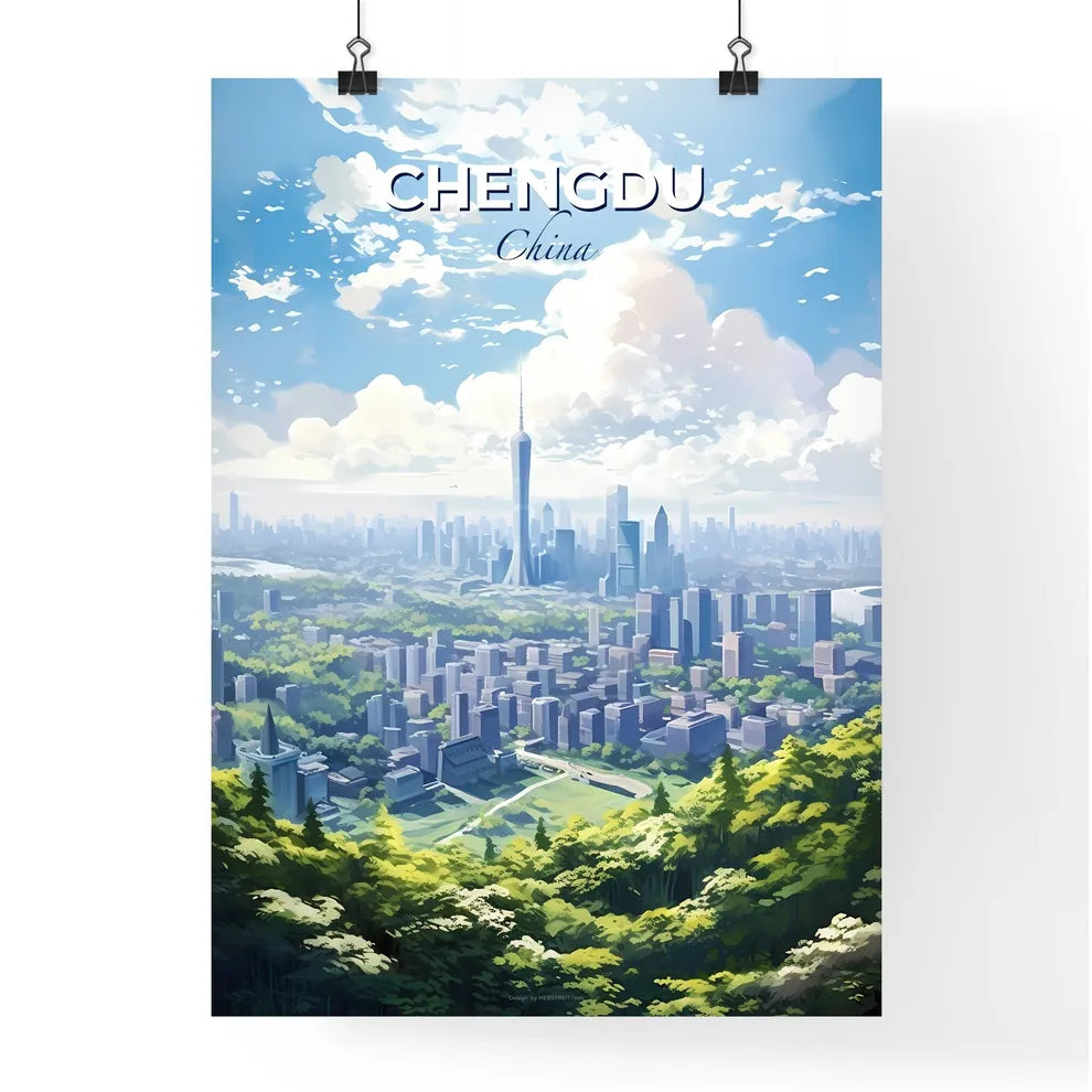 Chengdu China Skyline - A City Landscape With Trees And A Tall Tower - Customizable Travel Gift Default Title