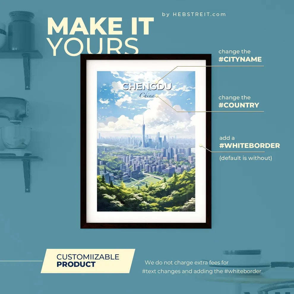 Chengdu China Skyline - A City Landscape With Trees And A Tall Tower - Customizable Travel Gift Default Title