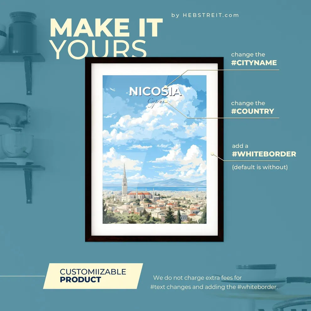 Nicosia Cyprus Skyline - A City With A Tower And A Large Building - Customizable Travel Gift Default Title