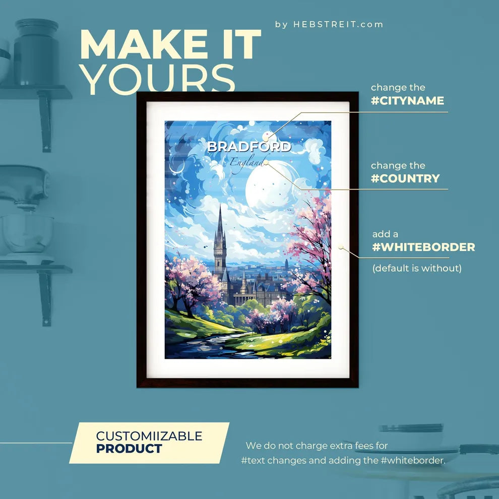 Bradford England Skyline - A Landscape With A Castle And Trees - Customizable Travel Gift Default Title