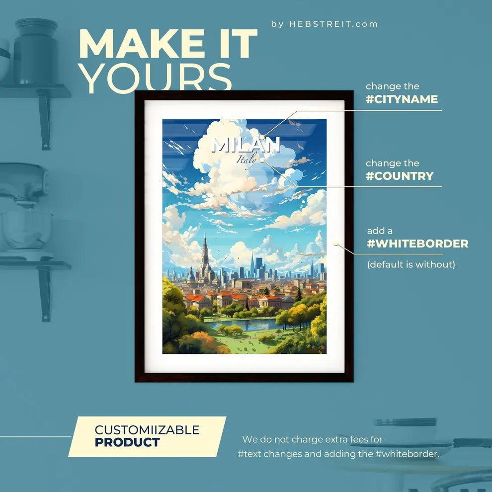 Milan Italy Skyline - A City With Trees And A Lake - Customizable Travel Gift Default Title