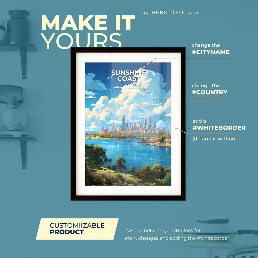 Sunshine Coast Australia Skyline - A City By A Lake - Customizable Travel Gift Default Title