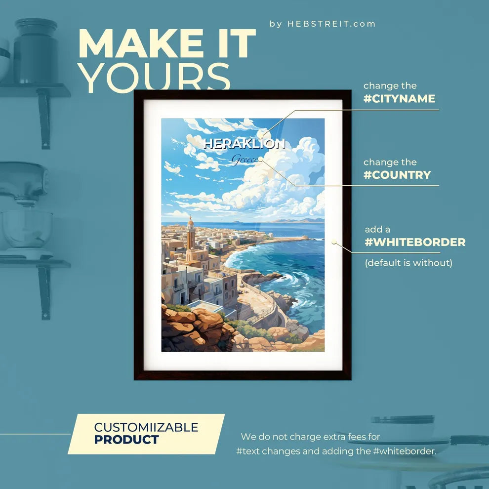 Heraklion Greece Skyline - A City On The Beach - Customizable Travel Gift Default Title
