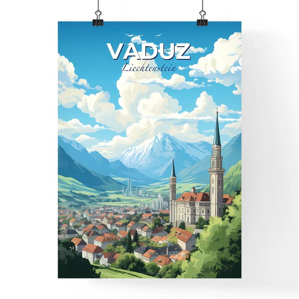 Vaduz Liechtenstein Skyline - A Town With A Tower And Mountains In The Background - Customizable Travel Gift Default Title