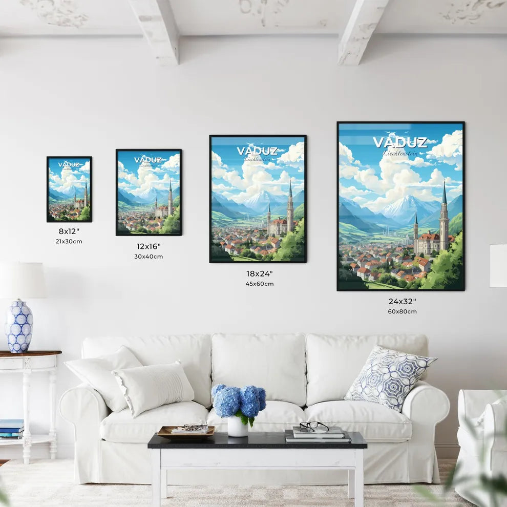 Vaduz Liechtenstein Skyline - A Town With A Tower And Mountains In The Background - Customizable Travel Gift Default Title