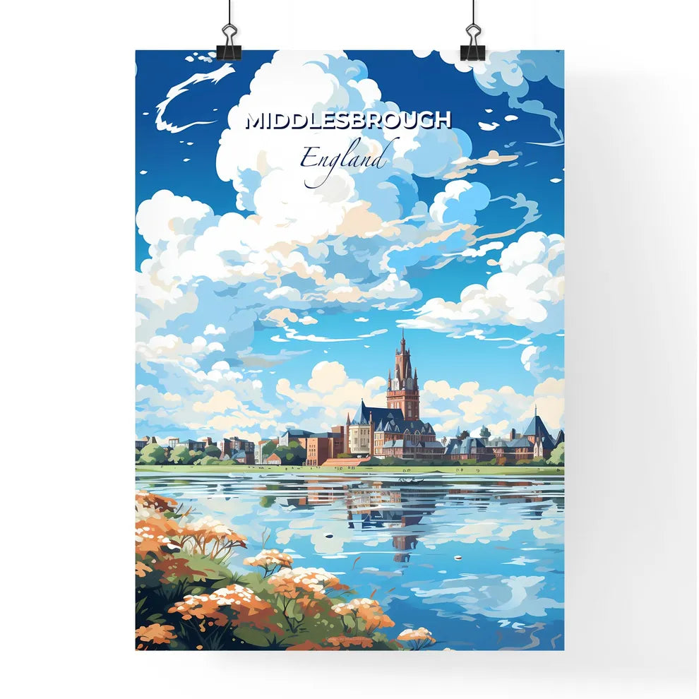 Middlesbrough England Skyline - A Water Body With A Castle And Flowers And Clouds In The Sky - Customizable Travel Gift Default Title