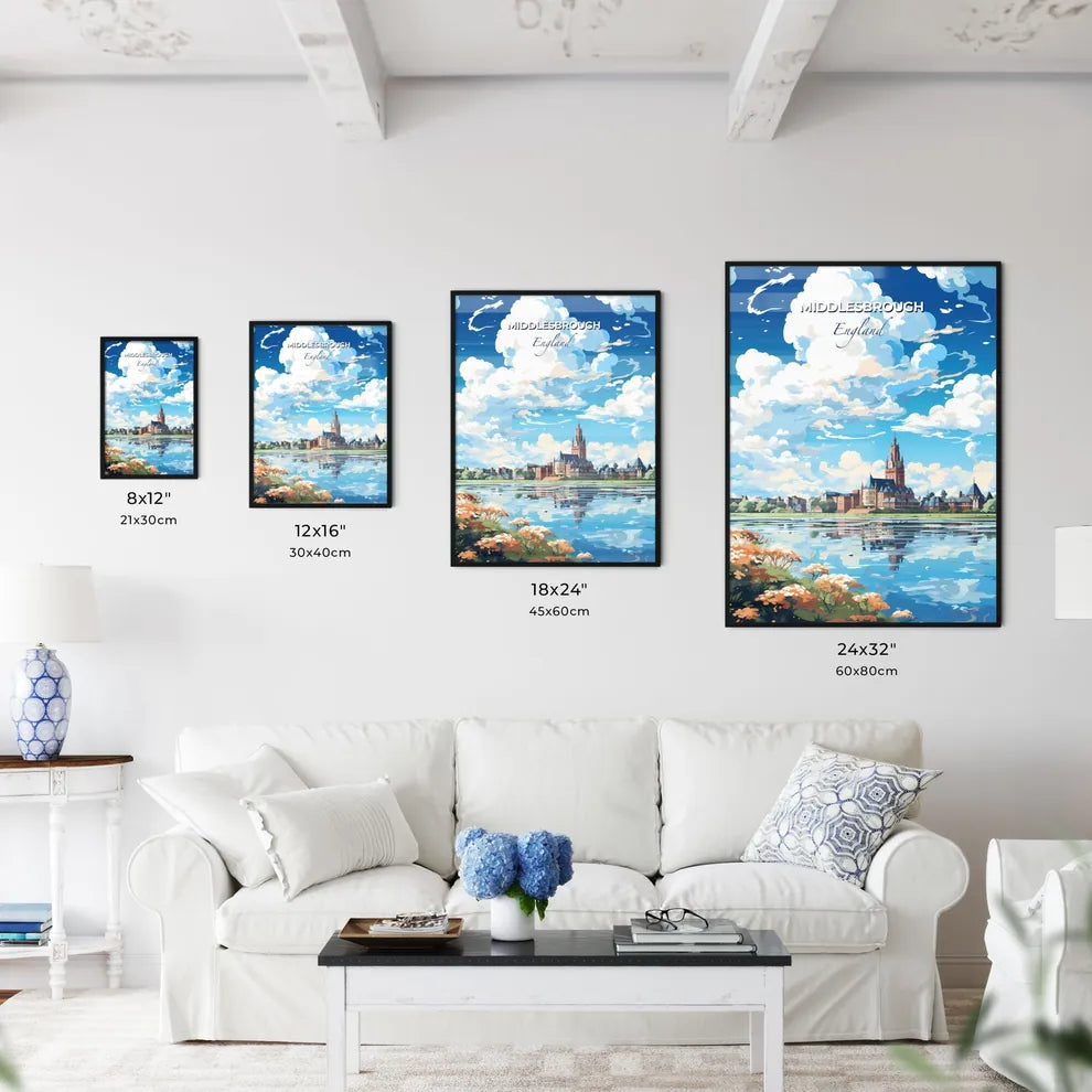 Middlesbrough England Skyline - A Water Body With A Castle And Flowers And Clouds In The Sky - Customizable Travel Gift Default Title