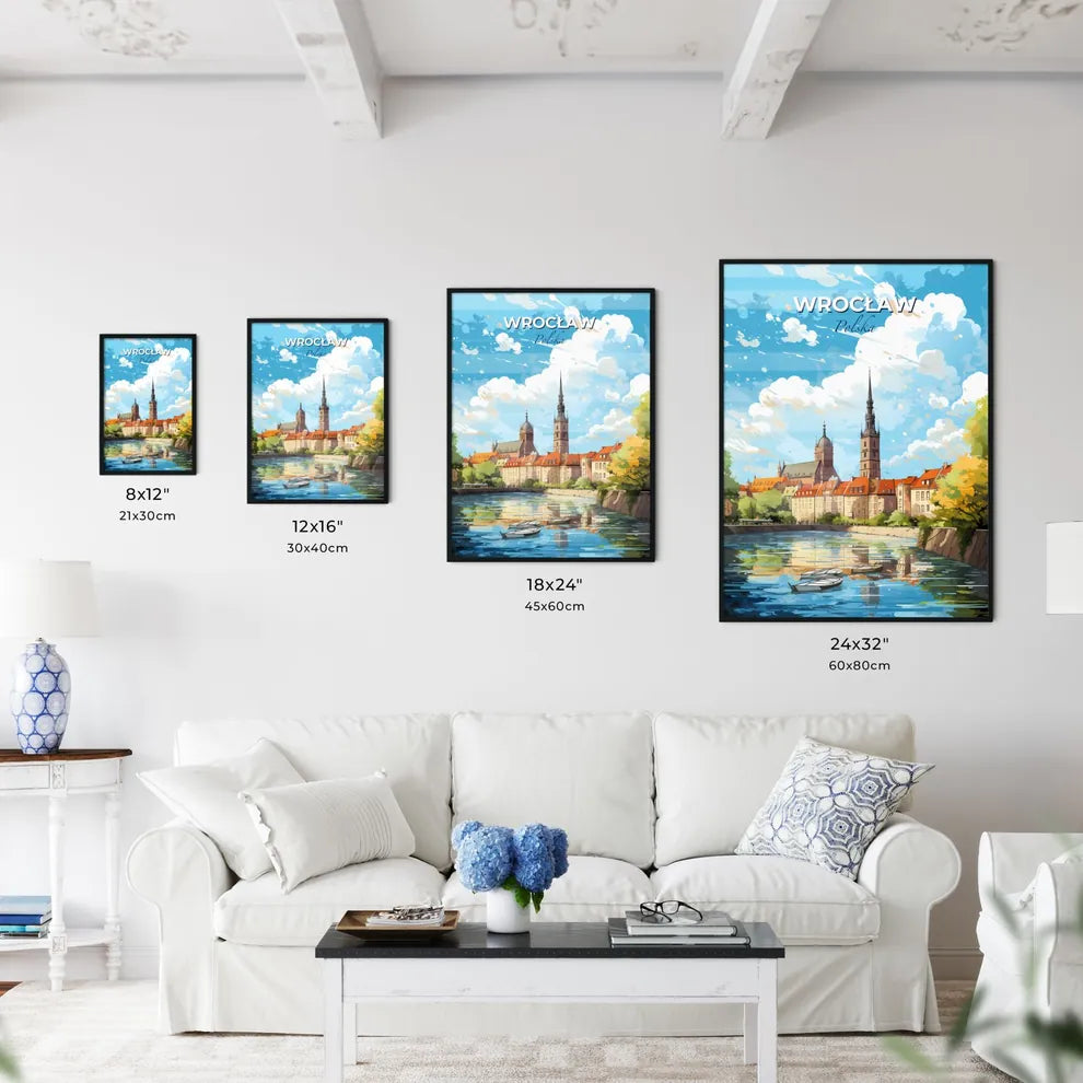 Wrocaw Polska Skyline - A Water Body With Buildings And Trees - Customizable Travel Gift Default Title