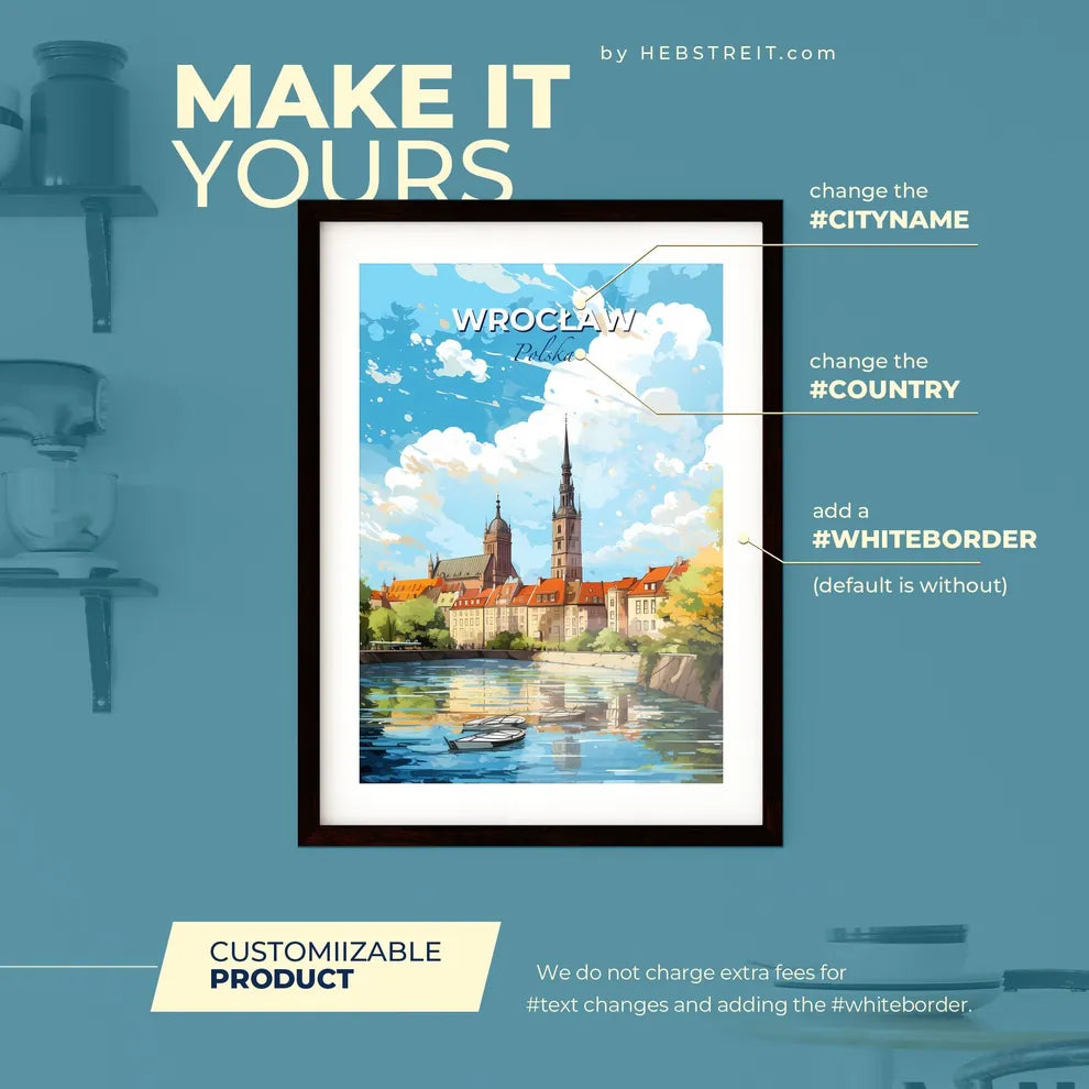 Wrocaw Polska Skyline - A Water Body With Buildings And Trees - Customizable Travel Gift Default Title