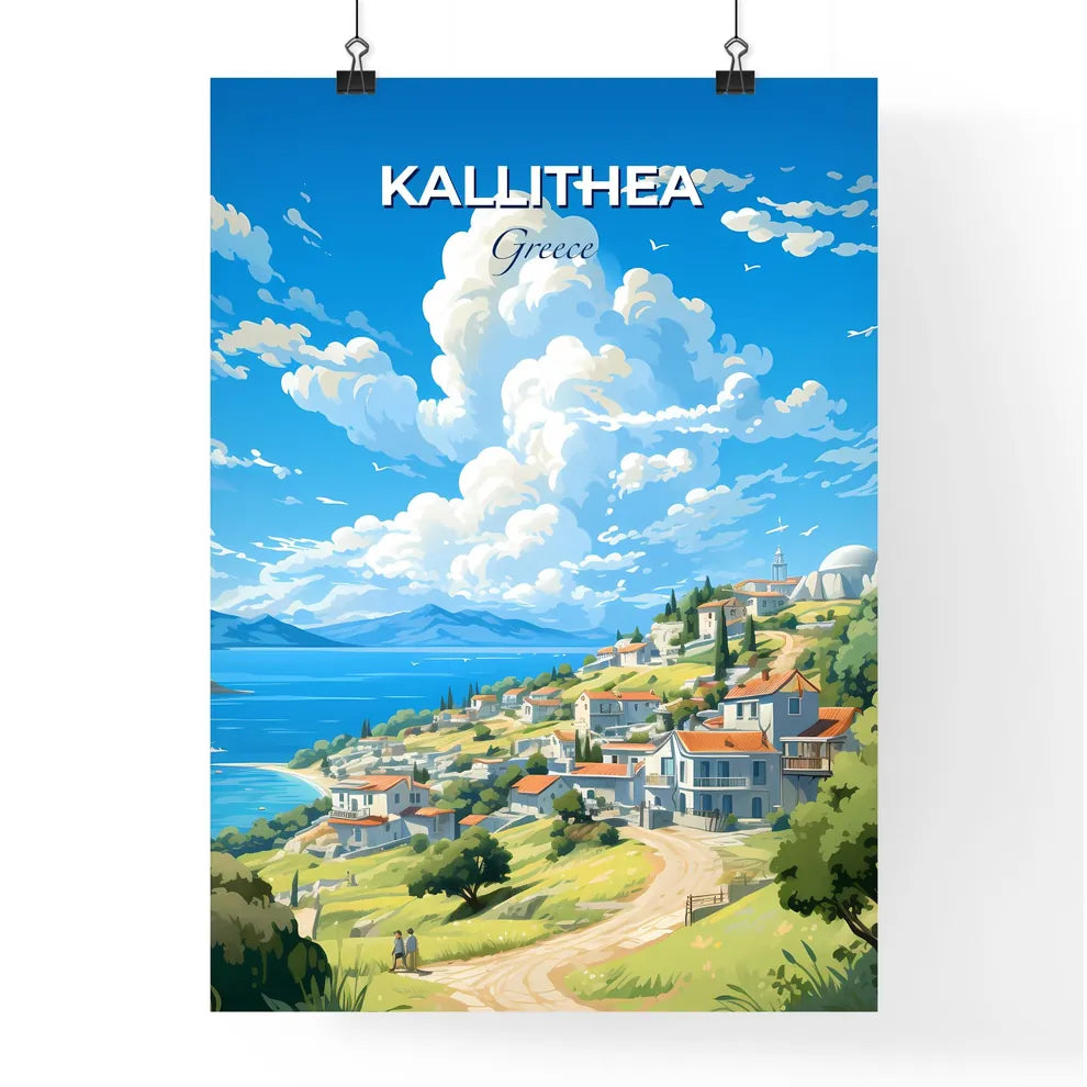 Kallithea Greece Skyline - A Landscape Of A Town On A Hill With Trees And A Body Of Water - Customizable Travel Gift Default Title