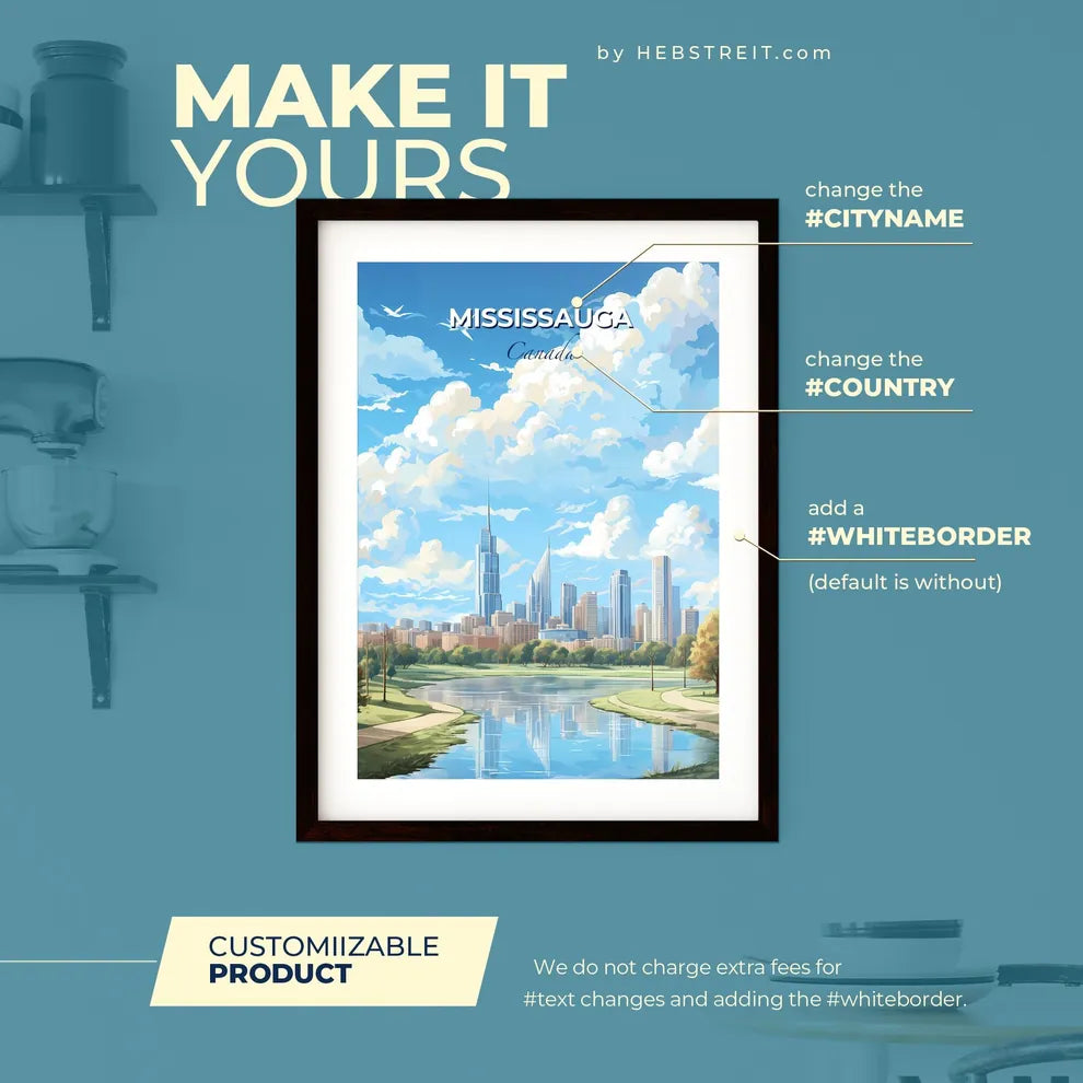 Mississauga Canada Skyline - A Cityscape With Trees And A Lake - Customizable Travel Gift Default Title