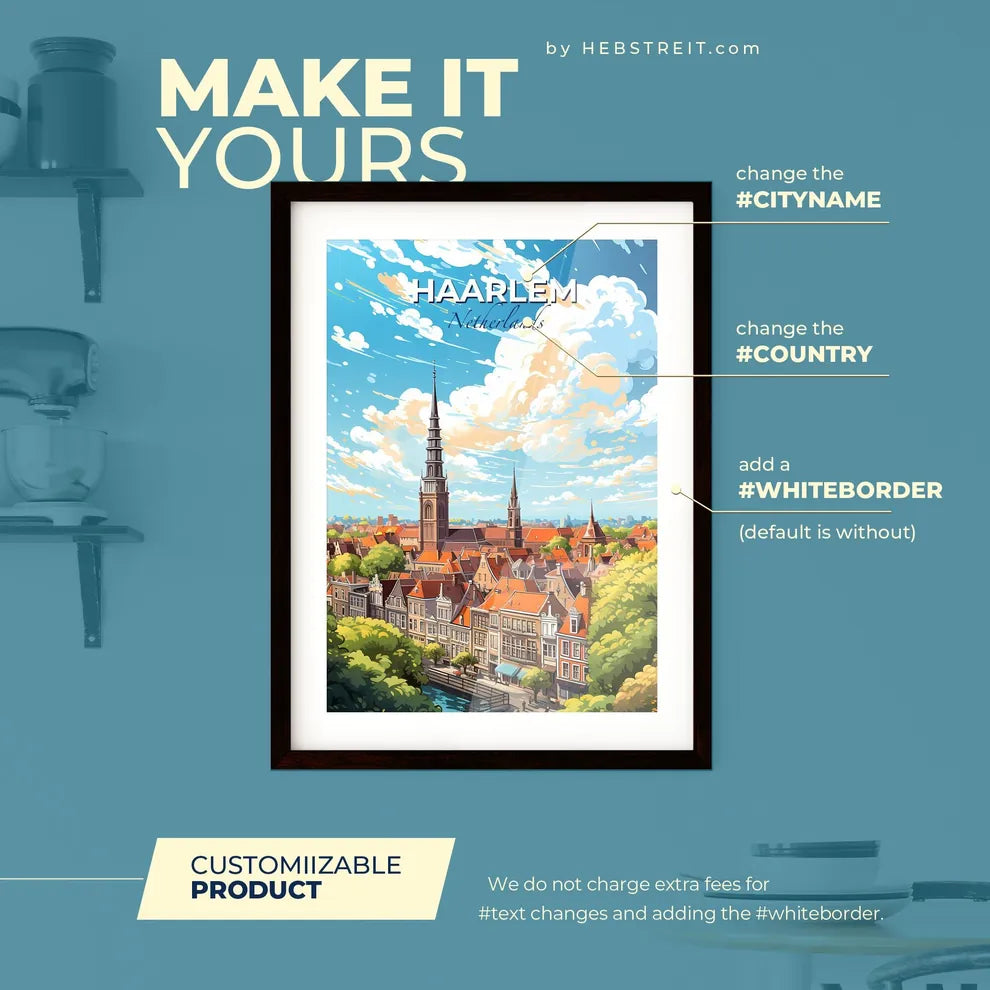 Haarlem Netherlands Skyline - A City With A Tall Tower - Customizable Travel Gift Default Title