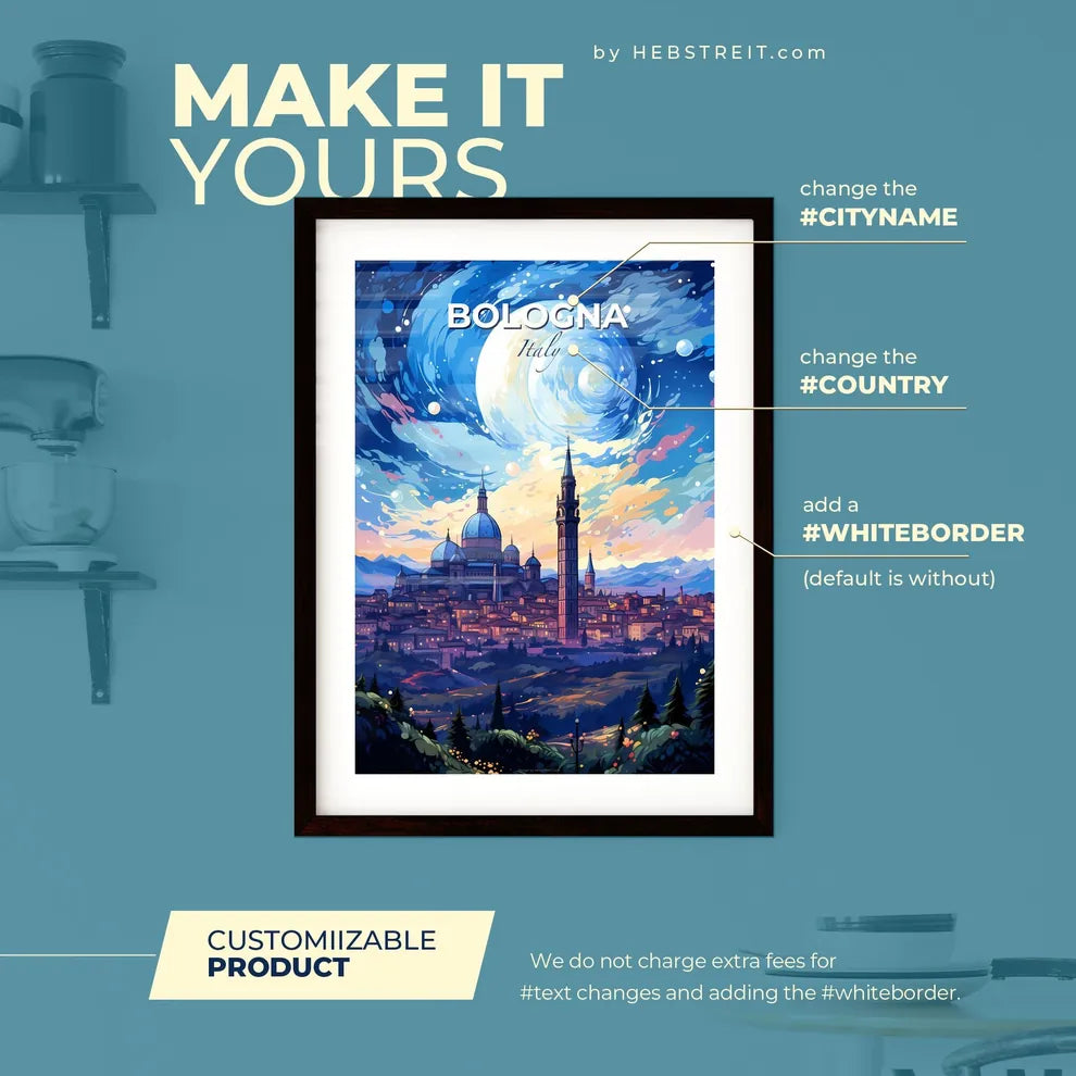 Bologna Italy Skyline - A City With Towers And Trees In The Background - Customizable Travel Gift Default Title